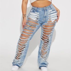 Fashion Nova Lazuli Shredded Non stretch straight jeans